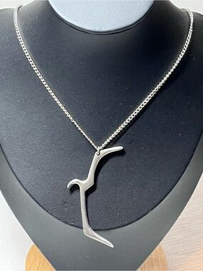 Sterling Silver Abstract Bird Pendant Necklace - Silver